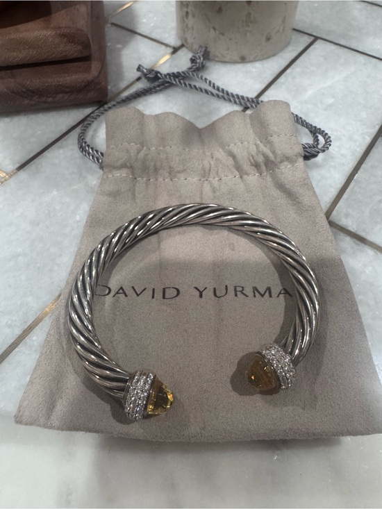 David Yurman Jewelry - David Yurman Silver Cable Bracelet with Citrine and Diamond Caps